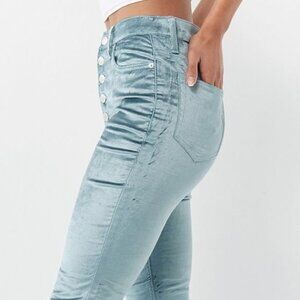 Shiny Light Teal Velvet Skinny Jeans